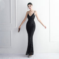 Sequined Fringed Fishtail Maxi Dress