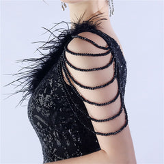 Beaded Sequined Ostrich Feather Maxi Dress