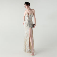 Sequined Heart-Collar Maxi Dress