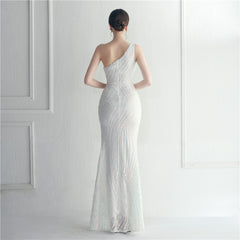 One-Shoulder Sequin Maxi Dress
