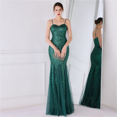 V-Neck Sequined Fishtail Maxi Dress