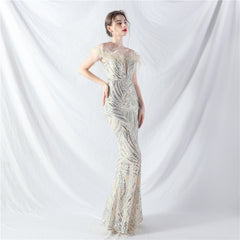 Off-Shoulder Backless Sequined Lace-Up Maxi Dress