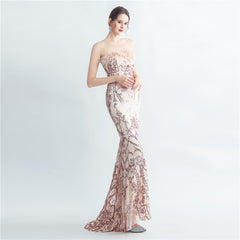 Ostrich Feather Strapless Maxi Dress