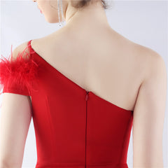 One Shoulder Feathered Maxi Dress