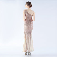 One-Shoulder Ombre Sequin Feather Dress