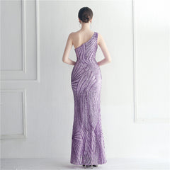 One-Shoulder Sequin Maxi Dress