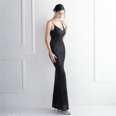 Sequined Fringed Fishtail Maxi Dress