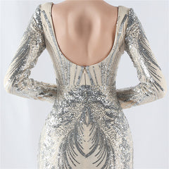 Backless Sequined V-Neck Maxi Dress