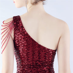 Sequin Beaded One-Shoulder Maxi Dress