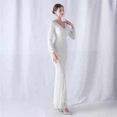 Sequined V-Neck Maxi Dress