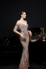 Sequined V-Neck Fishtail Dress