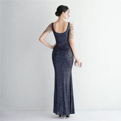 Sequined Fringe Fishtail Maxi Dress