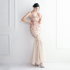 Sequined Beaded Fishtail Maxi Dress