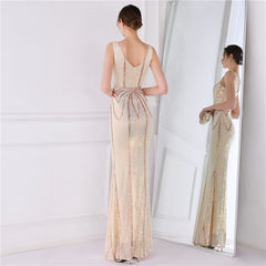 Sequined V-Neck Fishtail Maxi Dress