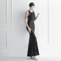 Backless Cutout Sequined Maxi Dress