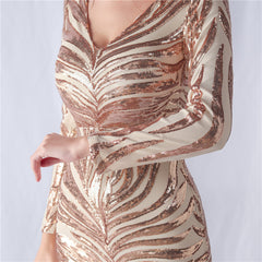 Sequined V-Neck Maxi Dress