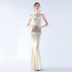 One-Shoulder Sequined Ostrich Feather Dress