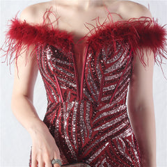 Off-Shoulder Backless Sequined Lace-Up Maxi Dress