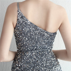 One-Shoulder Sequined Fishtail Split Maxi Dress