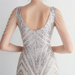 Sequined V-Neck Slim Maxi Dress