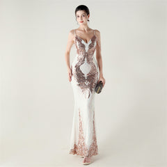 Floral Embroidered Beaded Maxi Dress