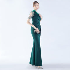 One-Shoulder Feather Maxi Dress