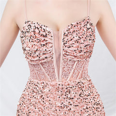 V-Neck Sequin Lace-Up Maxi Dress