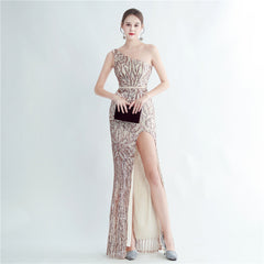 One-Shoulder Sequin Maxi Dress