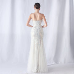 Sequined Feathered Fishtail Maxi Dress