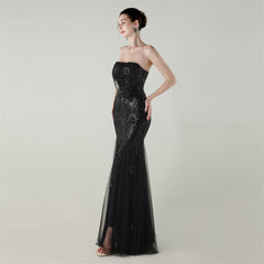 Beaded Backless Fishtail Maxi Dress