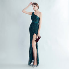 One-Shoulder Sequin Maxi Dress