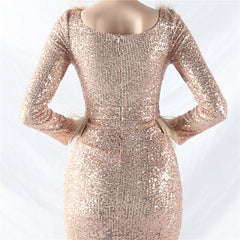 Ostrich Feather Sequin Split Maxi Dress