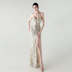 Sequined Heart-Collar Maxi Dress