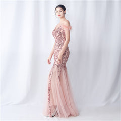 Ostrich Feather Sequined Maxi Dress