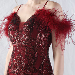 Feathered Sequin Maxi Dress