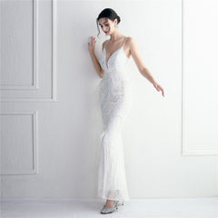 Elegant Sequin Beaded Fishtail Maxi Dress