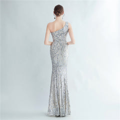 One-Shoulder Sequin Maxi Dress