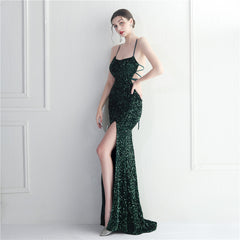Lace-Up Sequin Split Maxi Dress