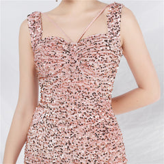 Sequined Beaded Ruched Bodycon Dress