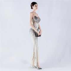 Floral Sequin Beaded Maxi Dress