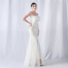 Sequined Feathered Fishtail Maxi Dress