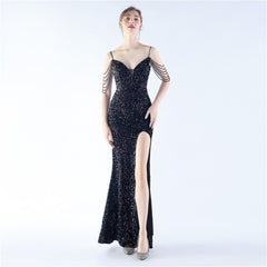 Asymmetric Sequin Maxi Dress