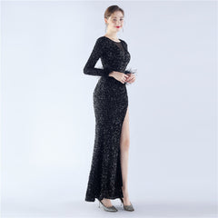 Ostrich Feather Sequined Maxi Dress