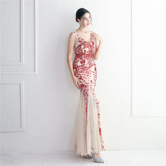 Sequined Beaded Fishtail Maxi Dress