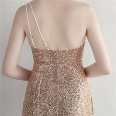 Sequin One-Shoulder Fishtail Maxi Dress
