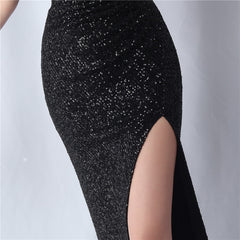 Sequined Side-Slit Maxi Dress