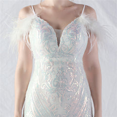 Feathered Sequin Maxi Dress
