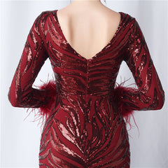 V-Neck Ostrich Feather Sequin Maxi Dress