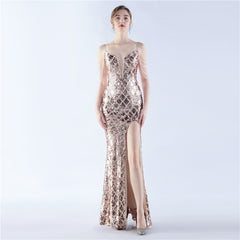 Lace-Up Beaded Split Maxi Dress