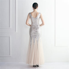 Sequin Mesh Beaded Maxi Dress